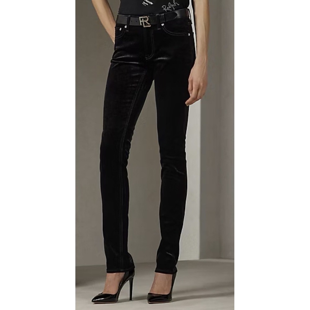 Ralph Lauren Collection 160 Flocked Coated Black Velvet Denim Jeans Sz 28 - Picture 1 of 16